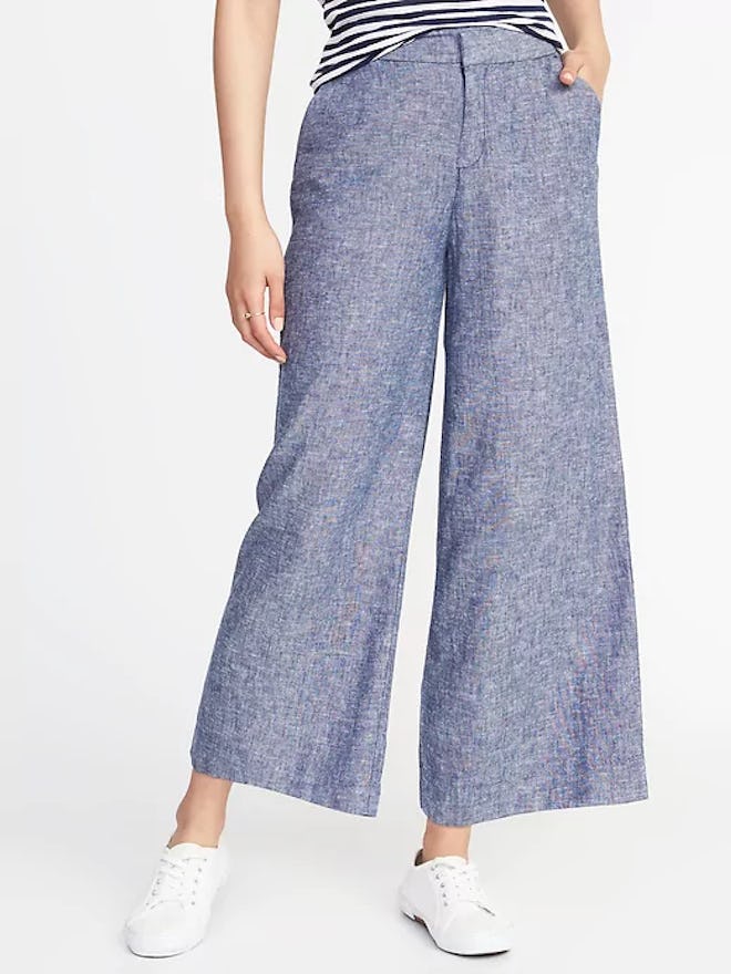 High-Rise Linen-Blend Wide-Leg Cropped Pants