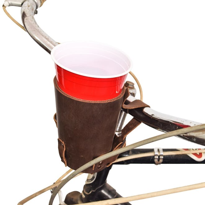 Cruzy Kuzy Thick Leather Bike Cup Holder Handmade by Hide & Drink