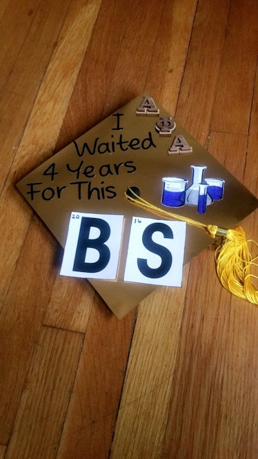 If you're doing best friend matching graduation caps, you might as well make it funny.