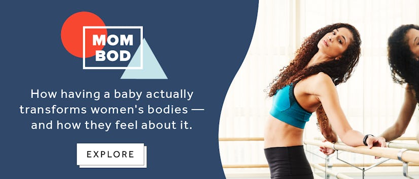 A "MOM BOD How having a baby actually transforms women's bodies and how they feel about it" text sig...