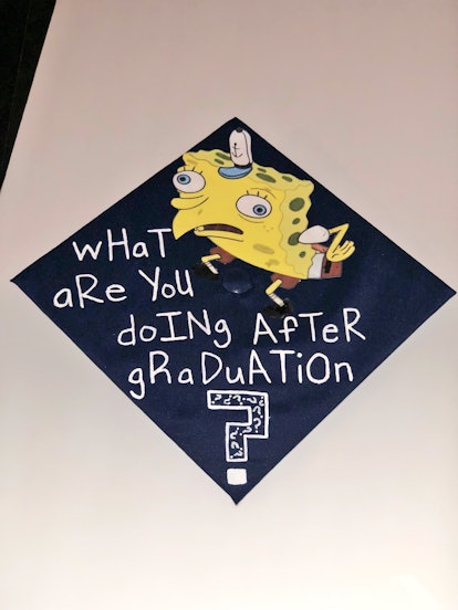 Funny Graduation Cap sayings include this reference from Spongebob.