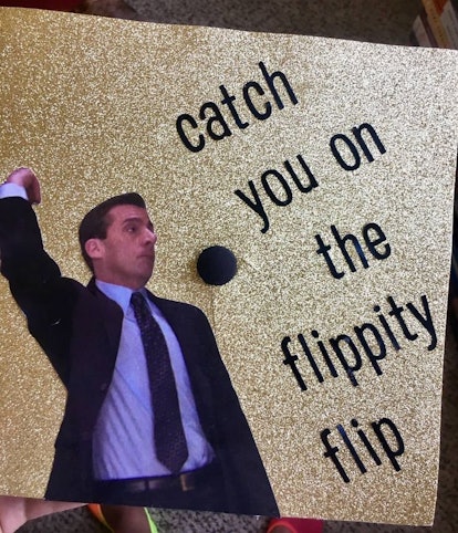 The office graduation cap comes with funny quotes from Michael Scott.