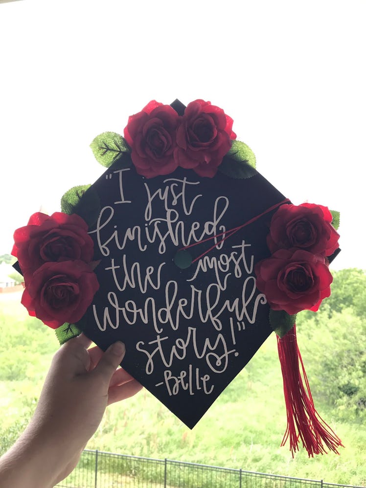 Some graduation cap ideas inspired by music might include this Belle idea from Beauty and the Beast.