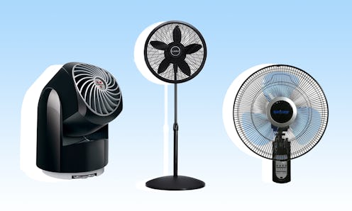 A compact fan, a mountable oscillating fan, and a pedestal fan that can tilt back