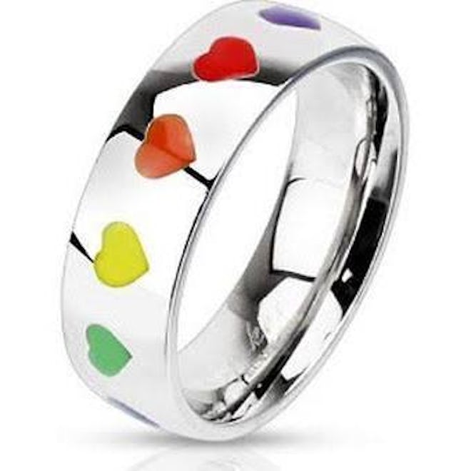 Rainbow Smooth Hearts Ring