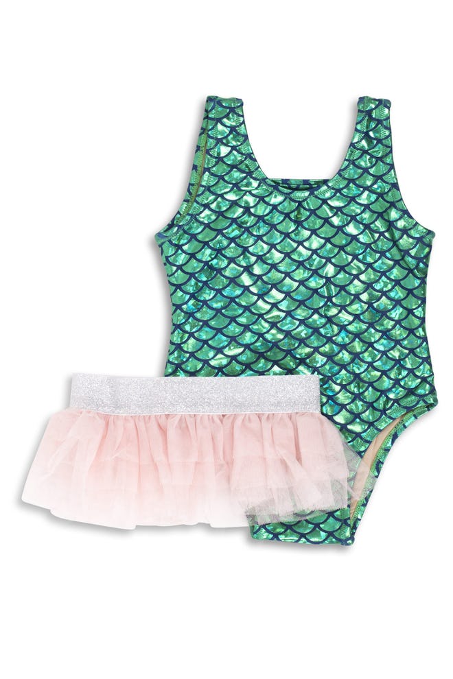 Green Metallic Mermaid Scoop Swimsuit Set