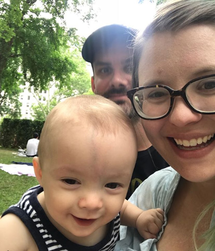Amanda Stroud with her baby and her husband