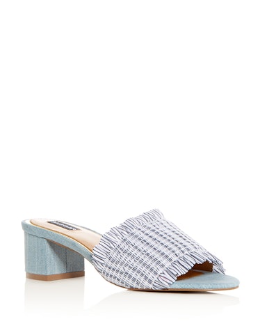 JAGGAR Women's Smocked Stripe & Denim Block Heel Slide Sandals