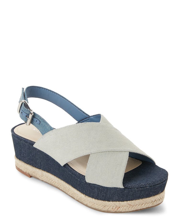 MARC FISHER Flama Denim Crossband Flatform Sandals