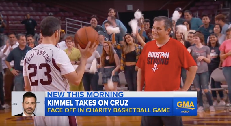 Video Of Ted Cruz Jimmy Kimmel Playing Basketball Against Each