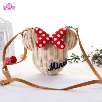 New Style Minnie Mouse Handmade Rattan Bag Cartoon Women's Purse Lovely Girls St