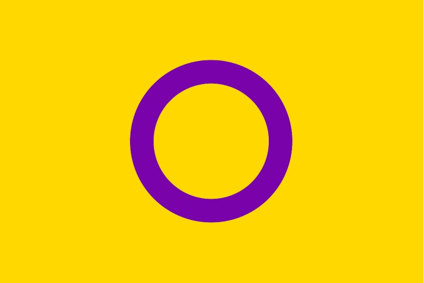 The intersex flag: a purple circle on a yellow background.
