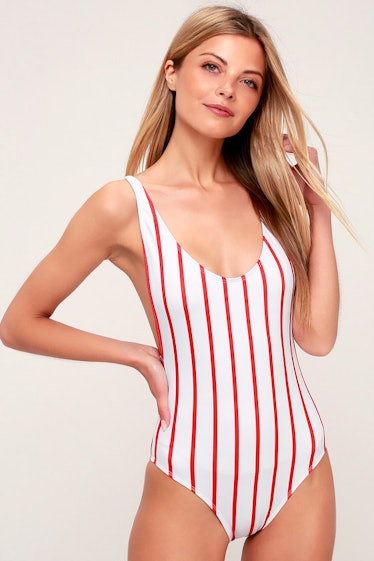 Fast Times Red Striped Scoopback One-Piece Swimsuit