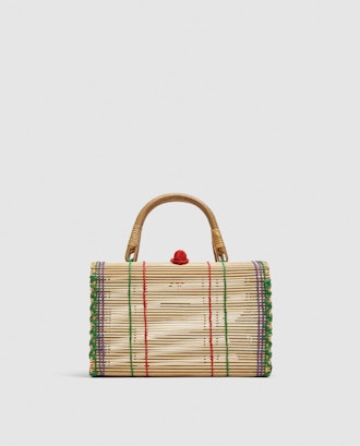 Straw Bag With Multi-Colored Top Stitching