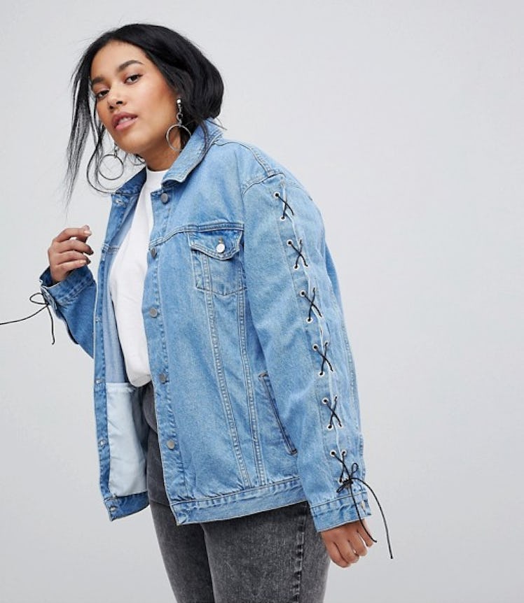 Chorus Plus Lace Up Sleeves Oversized Denim Jacket