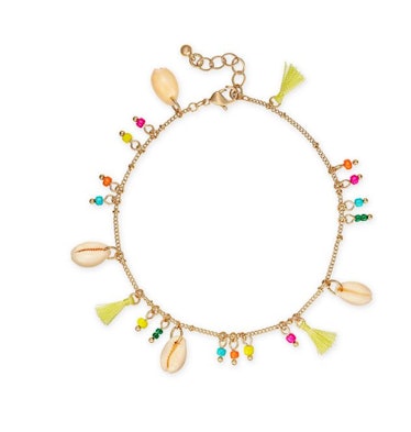 I.N.C. Gold-Tone Bead, Shell & Tassel Ankle Bracelet, Created for Macy's