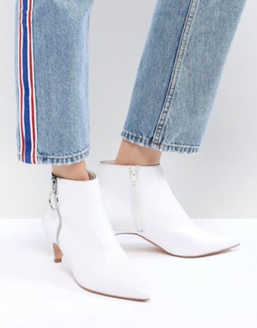 Faith White Zip Detail Peg Heeled Ankle Boots