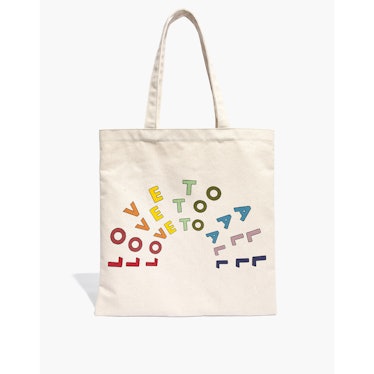 Madewell x human rights campaign love to all pride reusable canvas tote bag
