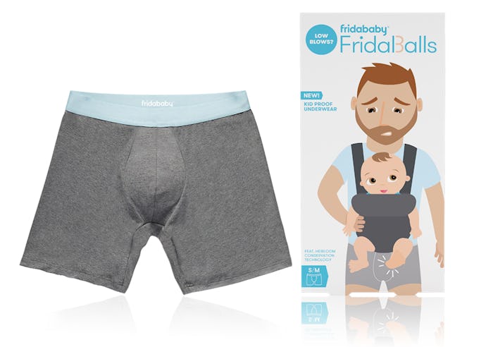A pack of FridaBaby's underwear for dads with the underwear beside it