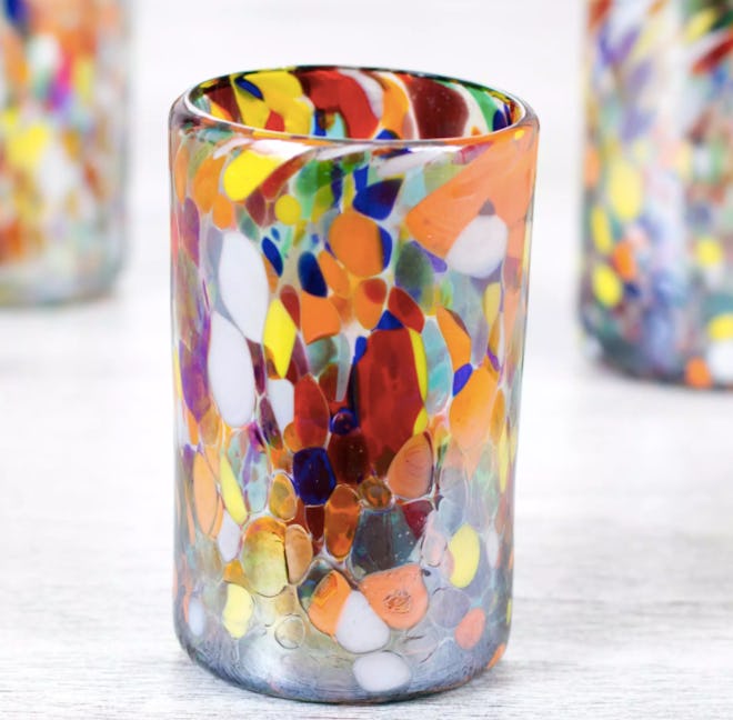 Handcrafted Blown Glassware Set from Mexico, 'Celebration of Color'