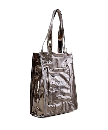 Silver mirror-effect shopper bag