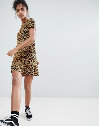 Daisy Street Tshirt Dress With Ruffle Hem In Leopard