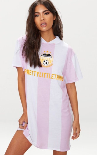 Baby Pink Football Style T-Shirt Dress