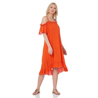 Roman Originals Orange Cold Shoulder Swing Dress
