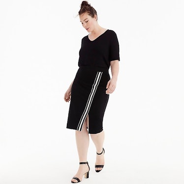 Universal Standard for J.Crew French terry slit skirt with track stripe