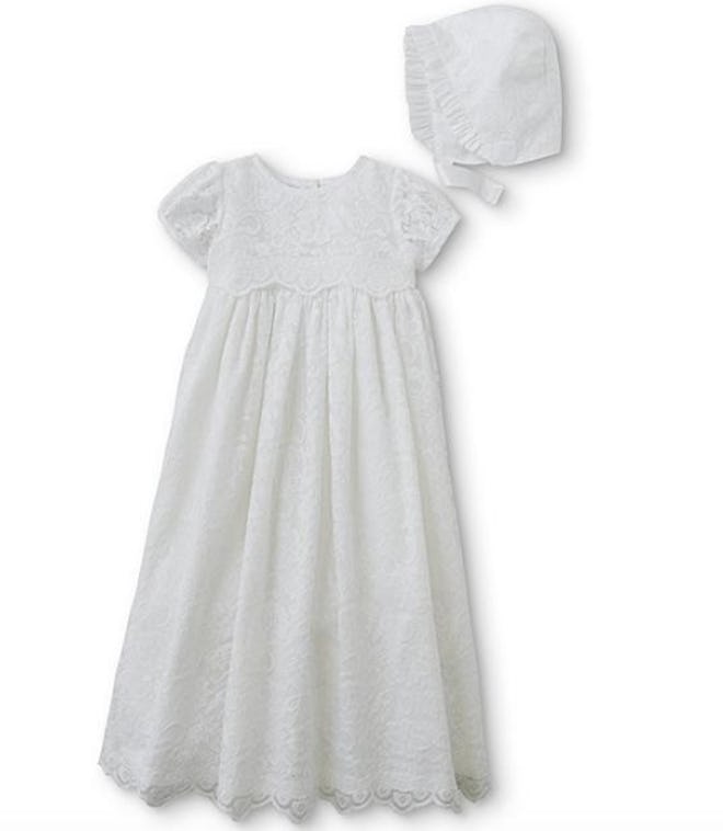 Sage Infant Girls' Christening Gown & Bonnet In Lace