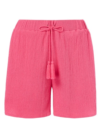Pink Crinkle Geometric Trim Shorts
