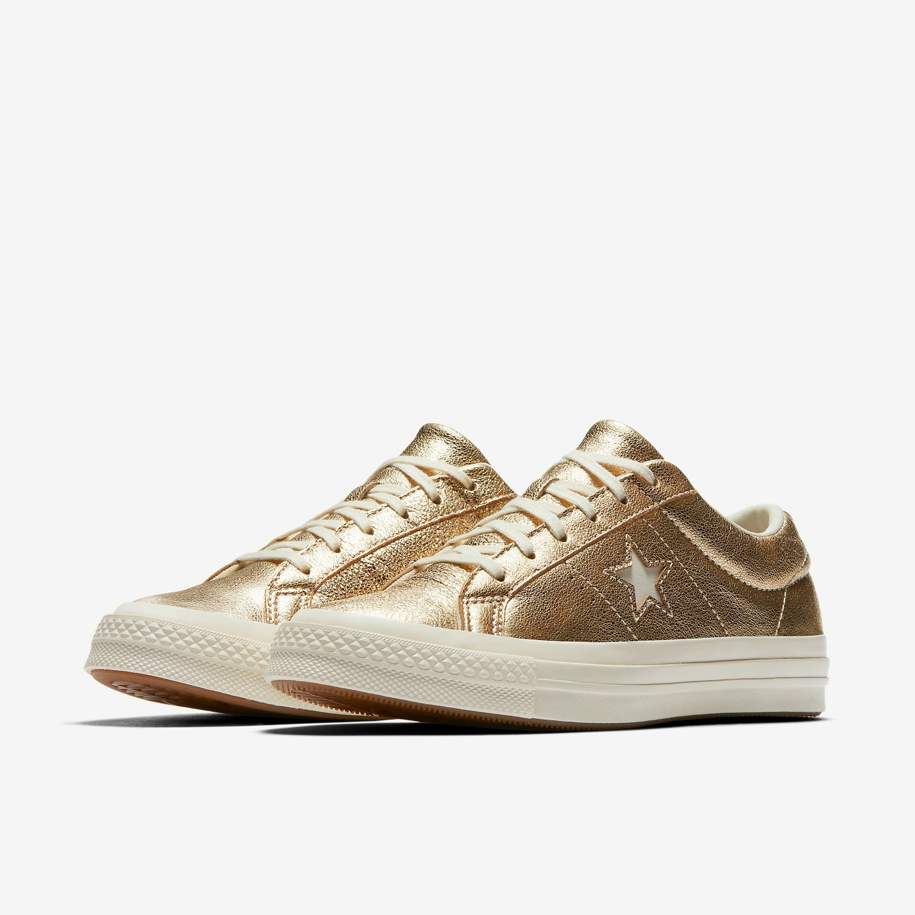 one star metallic leather low top