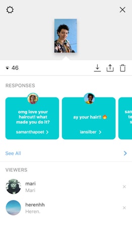 This Instagram Story screenshot explains how to see your question sticker responses. From there, you...