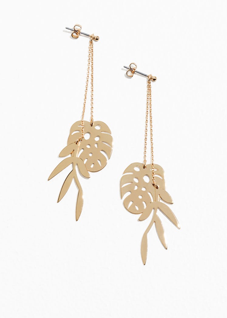 Leaf Charm Hanging Earrings