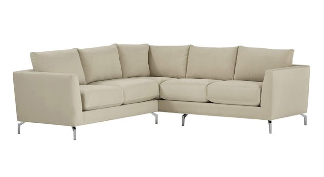 Rivet Emerly Modern Velvet Metal Leg Sectional Sofa