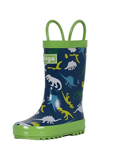 hibigo Children's Natural Rubber Rain Boots with Handles Easy for Little Kids & Toddler Boys, Patter...