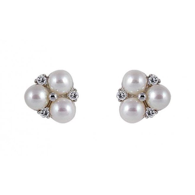 Perlissimo Freshwater Pearl CZ Cluster Stud Earrings