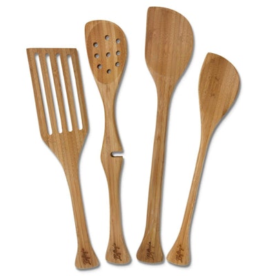 Bamboo Utensil Kitchen Tool Set, 4 Pieces In Mesh Bag