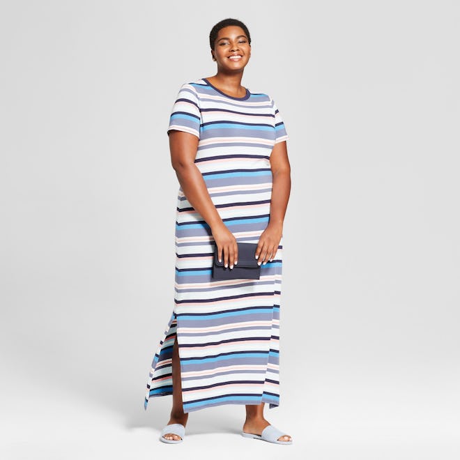 Plus Size Striped T-Shirt Maxi Dress