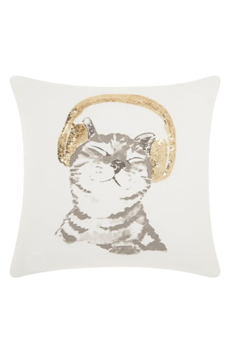 Mina Victory Sequin DJ Kitten Accent Pillow