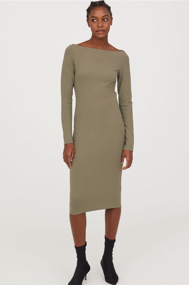 Fitted Dress in Khaki Green