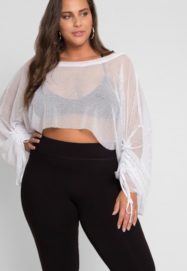 PLUS SIZE X-RAY MESH SWEATER IN WHITE
