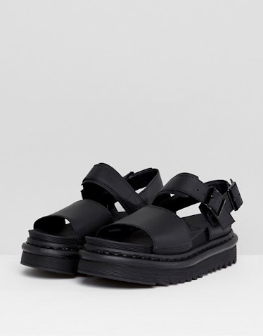 Dr Martens Voss Black Leather Flat Sandals