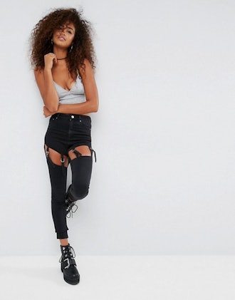 Ridley Festival High Waist Skinny Jeans With Suspender Detail 