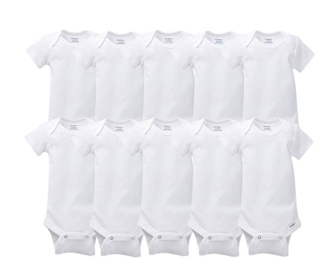 10-pack of White Onesies Brand Bodysuits