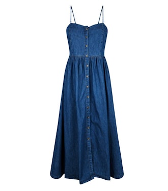 Blue Rinse Wash Button Up Denim Midi Dress
