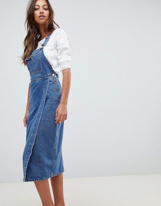 Denim Midi Dungaree Dress 