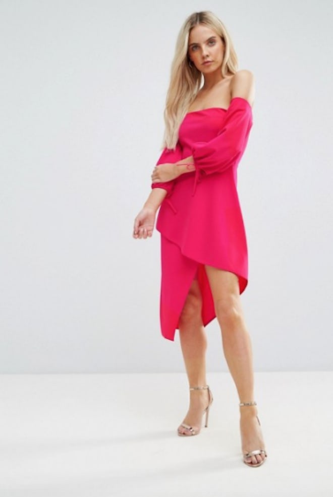 ASOS PETITE Bardot Midi Dress With Tiered Wrap Skirt 