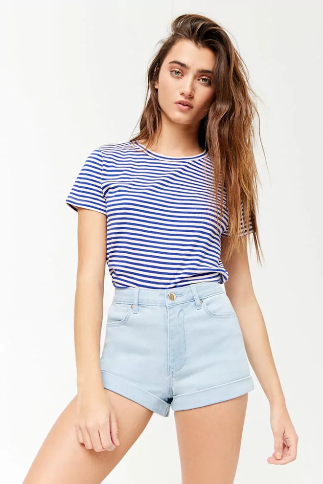 High-Waist Cuffed Denim Shorts