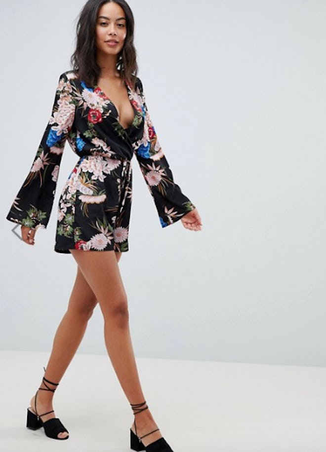 Parisian Tall Floral Print Wrap Romper 